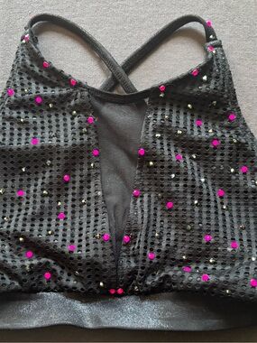 The Lineup Black Eyelet Mesh Halter Crop Top Pink Rhinestone Dance Adult Small